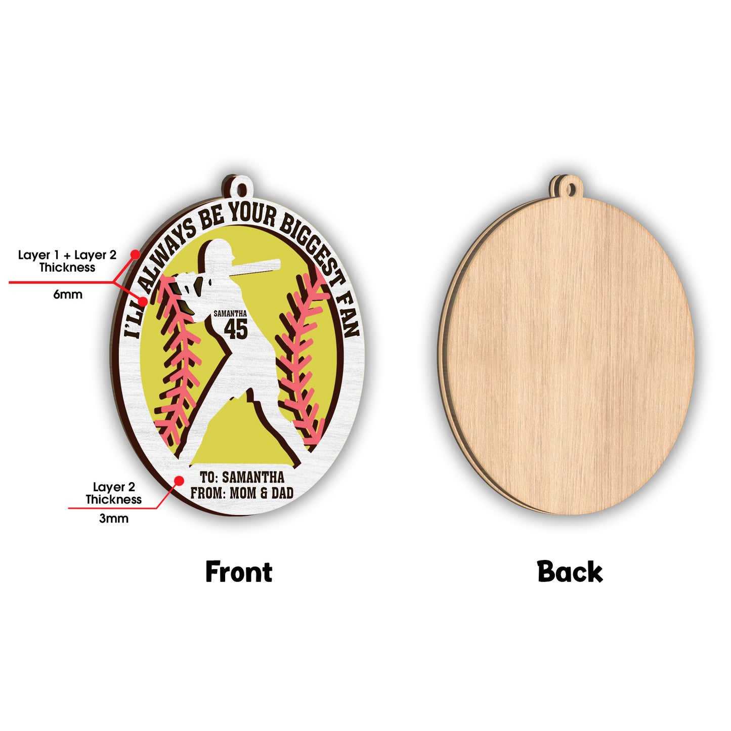 I’ll Always Be Your Biggest Fan - Personalized Softball 2 Layered Piece Ornament