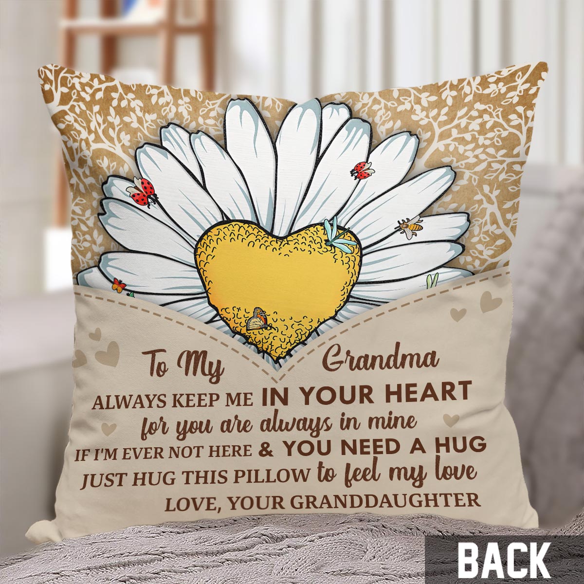 Tu es mon rayon de soleil - Cadeau pour grand-mère, maman, fille, petite-fille, sœur, épouse - Coussin décoratif personnalisé