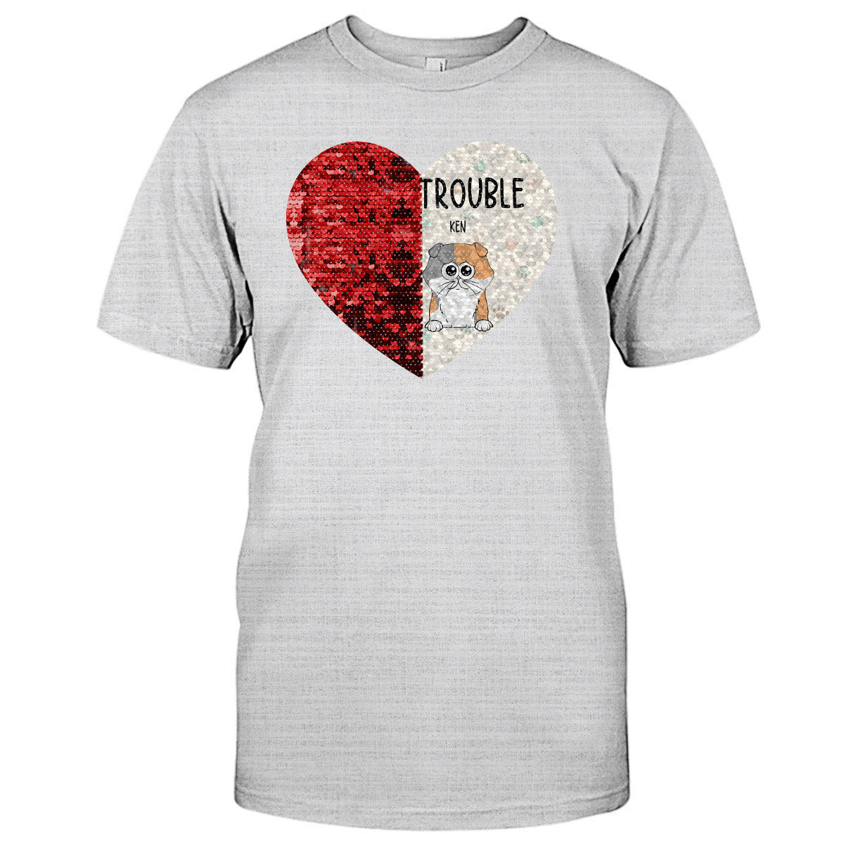 Double Trouble - Cadeau pour les amoureux des chiens - T-shirt à sequins personnalisé
