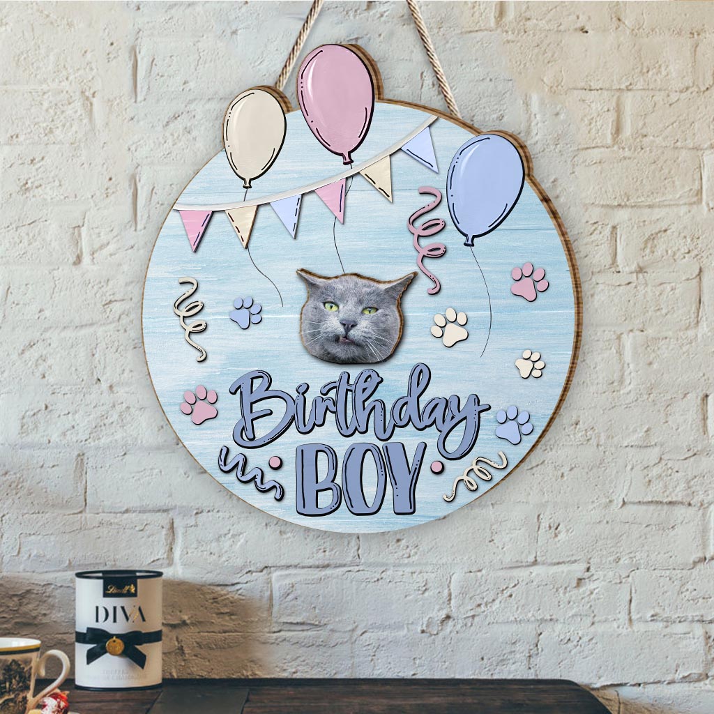 Birthday Boy Girl Pet Cat Dog - Personalized Cat Interchangeable Wood Sign