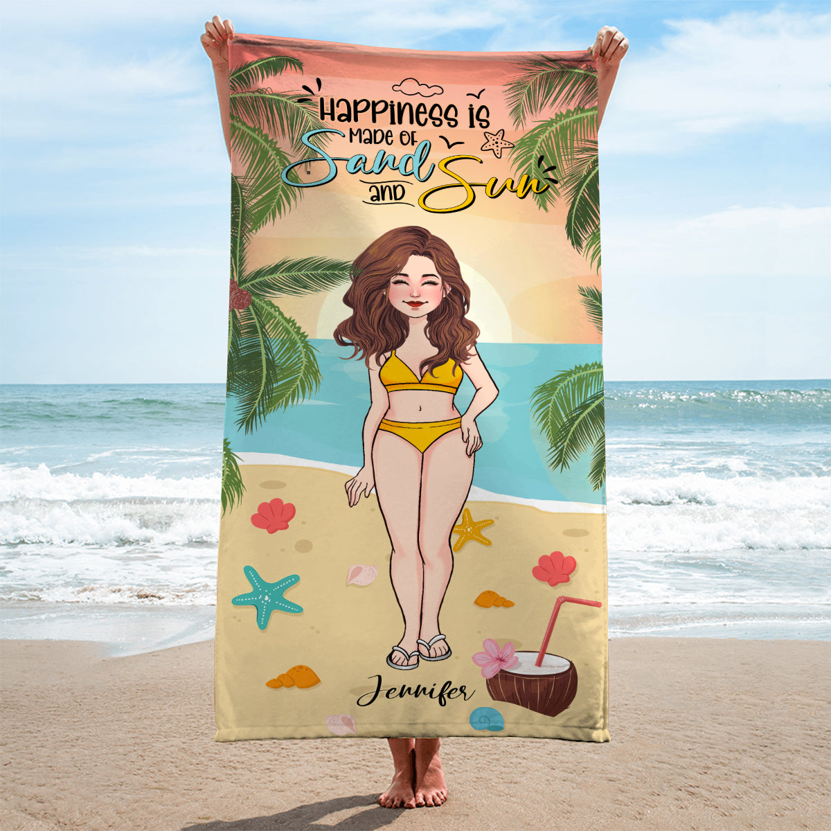 Sel dans l'air, sable dans les cheveux - Serviette de plage personnalisée pour amoureux de la mer
