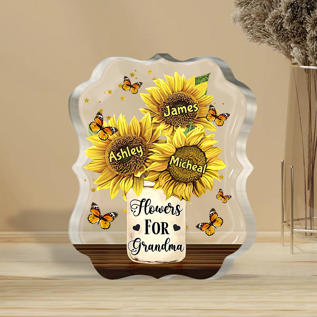 Fleurs pour maman - Cadeau pour maman, grand-mère - Plaque acrylique personnalisée sur mesure