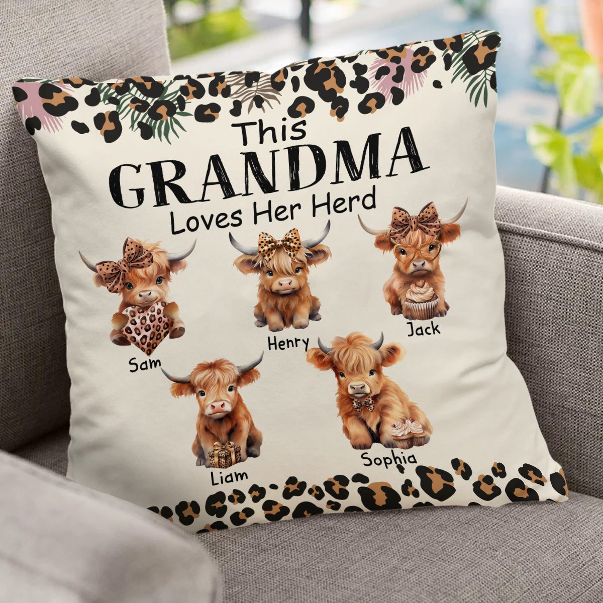 Mamie/Nana/Mimi... Aime sa famille - Coussin décoratif personnalisé pour grand-mère
