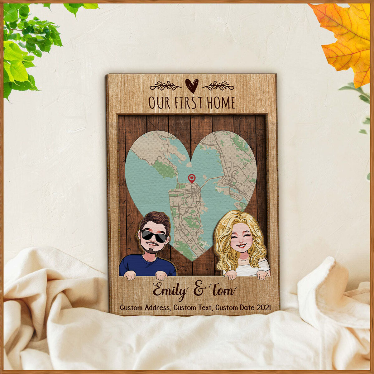Notre première maison - Panneau/Plaque en bois personnalisé(e) à 2 couches pour pendaison de crémaillère
