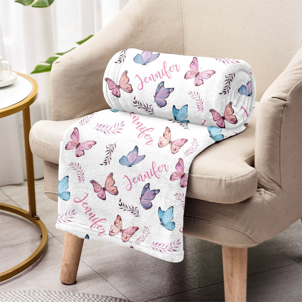 Couverture personnalisée avec papillon et prénom pour belle-mère