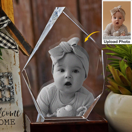 Custom Photo - Personalized Newborn Laser Engraving 3D Iceberg Shaped Crystal Lamp