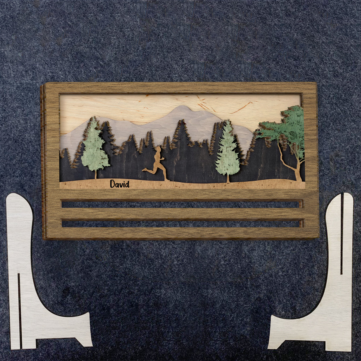 Présentoir à médailles - Panneau/plaque en bois personnalisé à 2 couches pour la course à pied