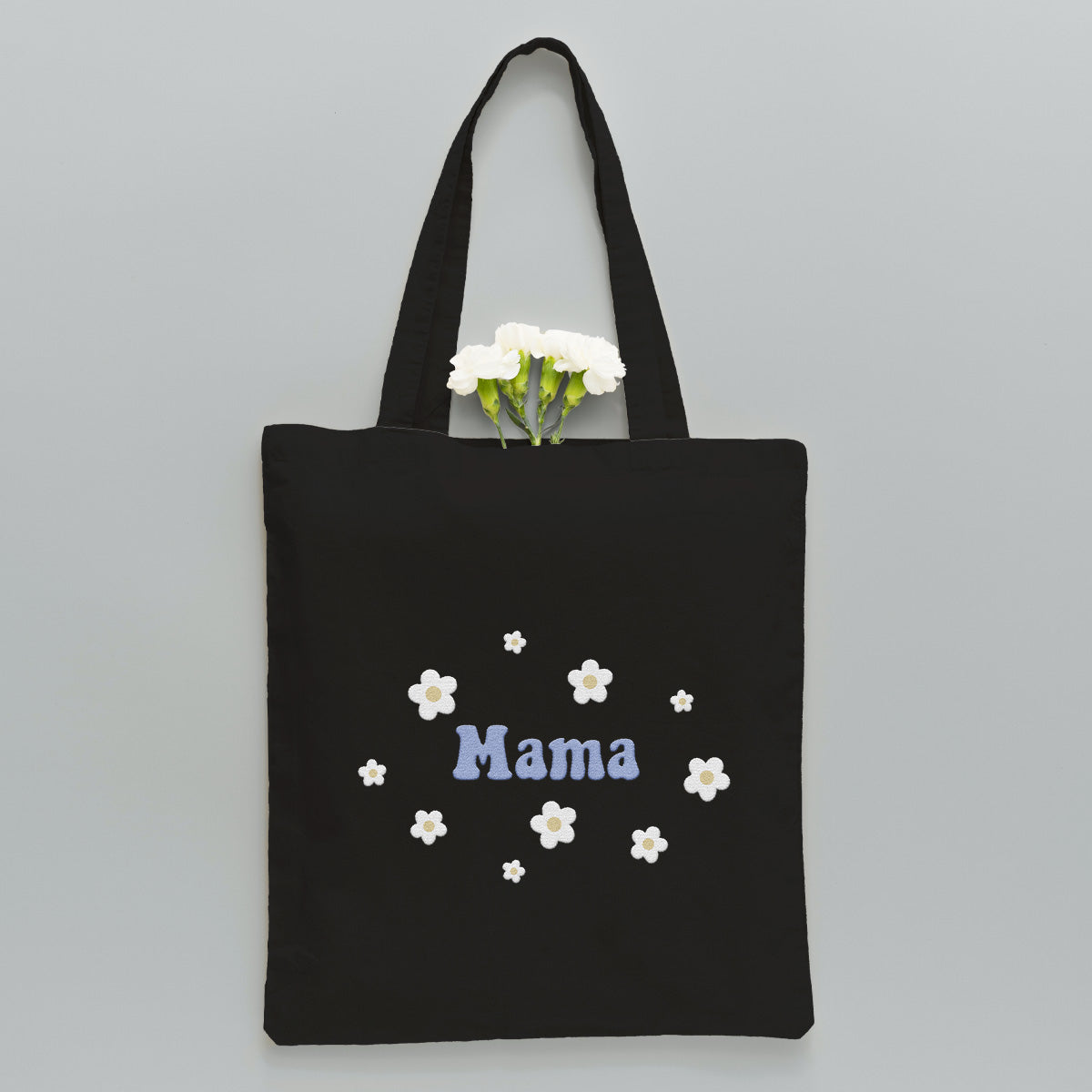 Sac fourre-tout brodé personnalisé avec nom et fleur - Sac fourre-tout brodé personnalisé pour belle-mère