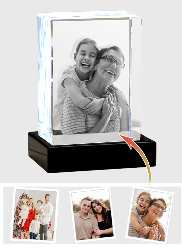 Lampe en cristal 3D cubique gravée au laser avec photo personnalisée - Grand-mère