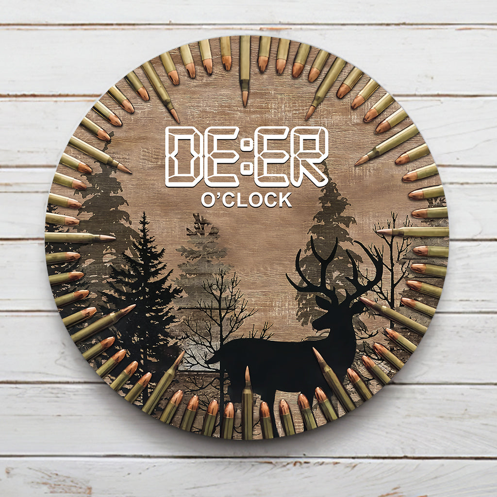 Deer O'Clock - Panneau métallique rond de chasse