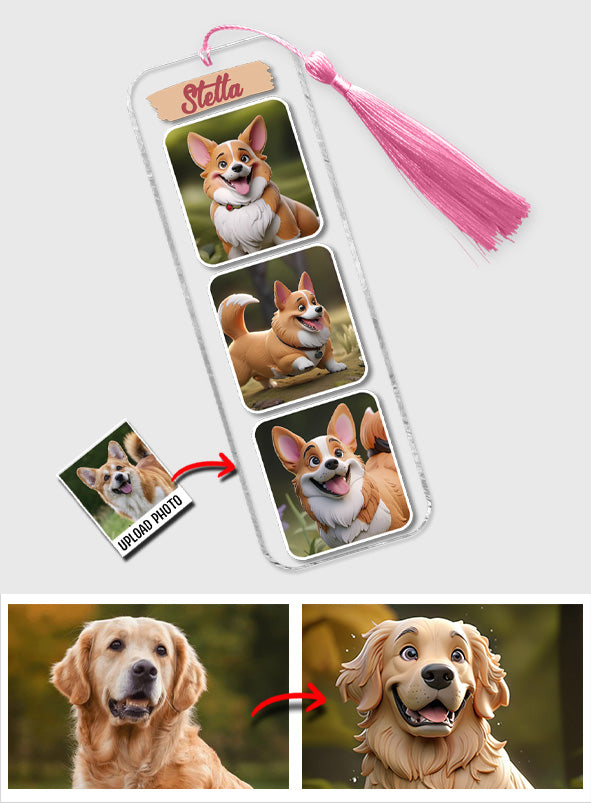 Cartoonize Pet Portrait Photo Collages - Gift for dog lovers, cat lover - Personalized Bookmark (Printed On Both Sides)