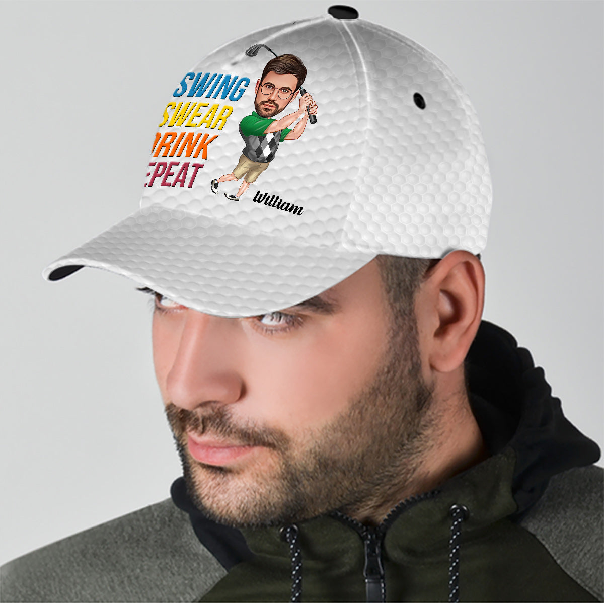 Casquette de golf classique personnalisée « Swing Swear Drink Repeat »