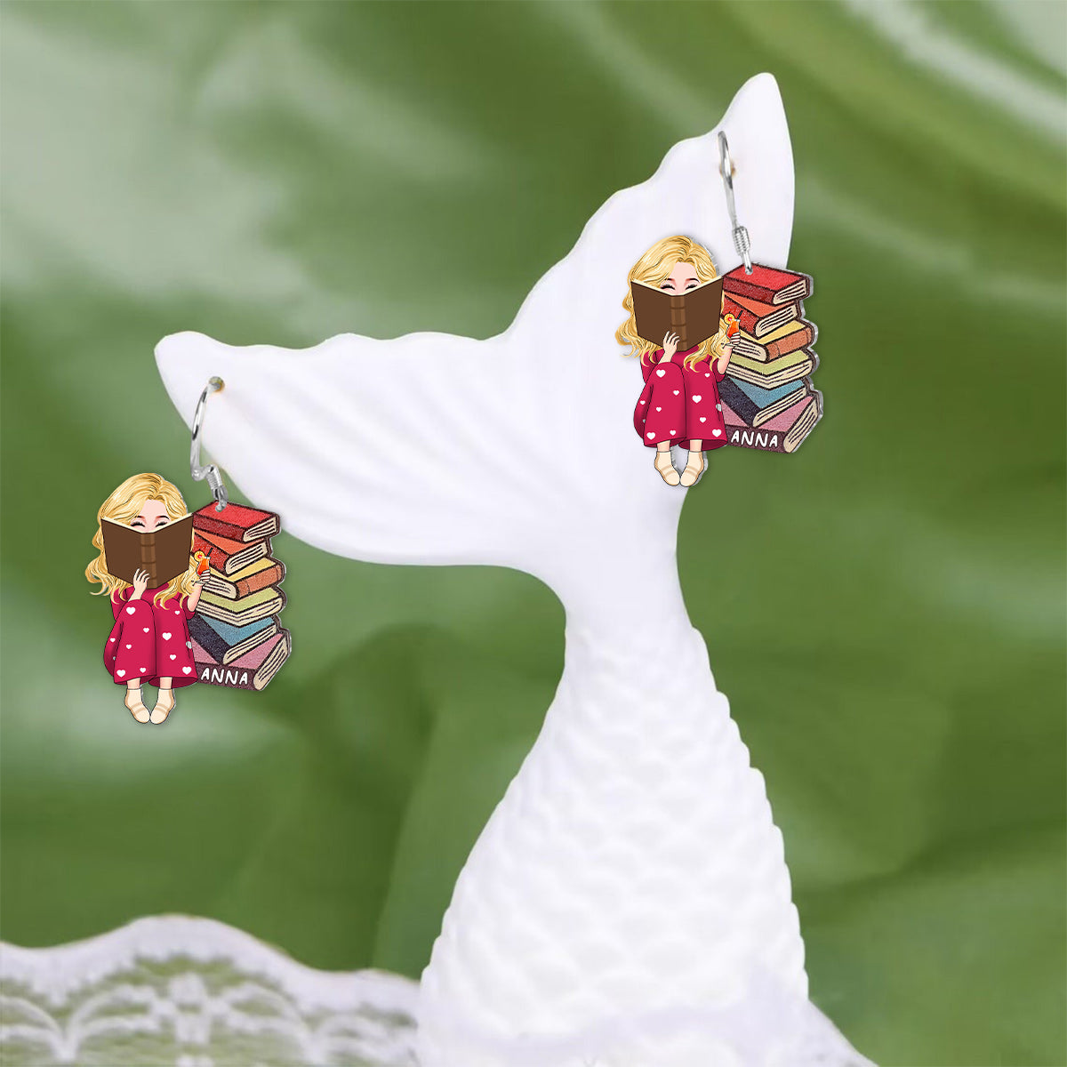 Boucles d'oreilles personnalisées avec portrait pour les amoureux des livres - Boucles d'oreilles personnalisées en forme de livre