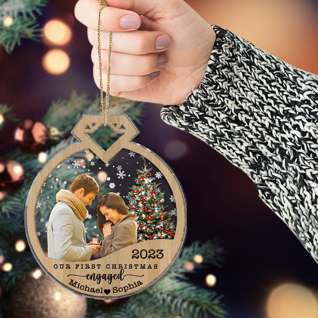 Our First Christmas Engaged - Personalized Engagement 2 Layered Piece Mix Ornament