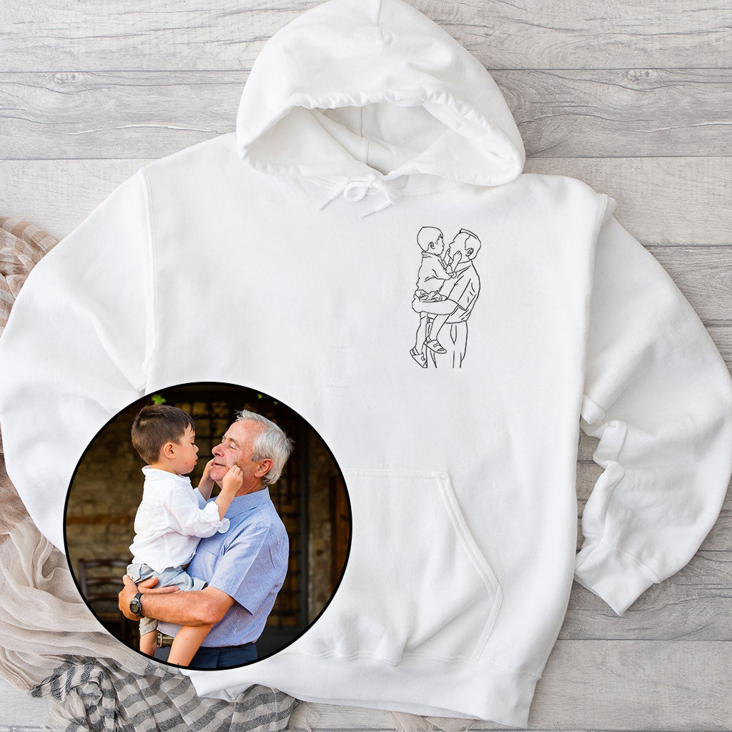 Sweat à capuche brodé personnalisé avec motif au trait - Grand-père personnalisé