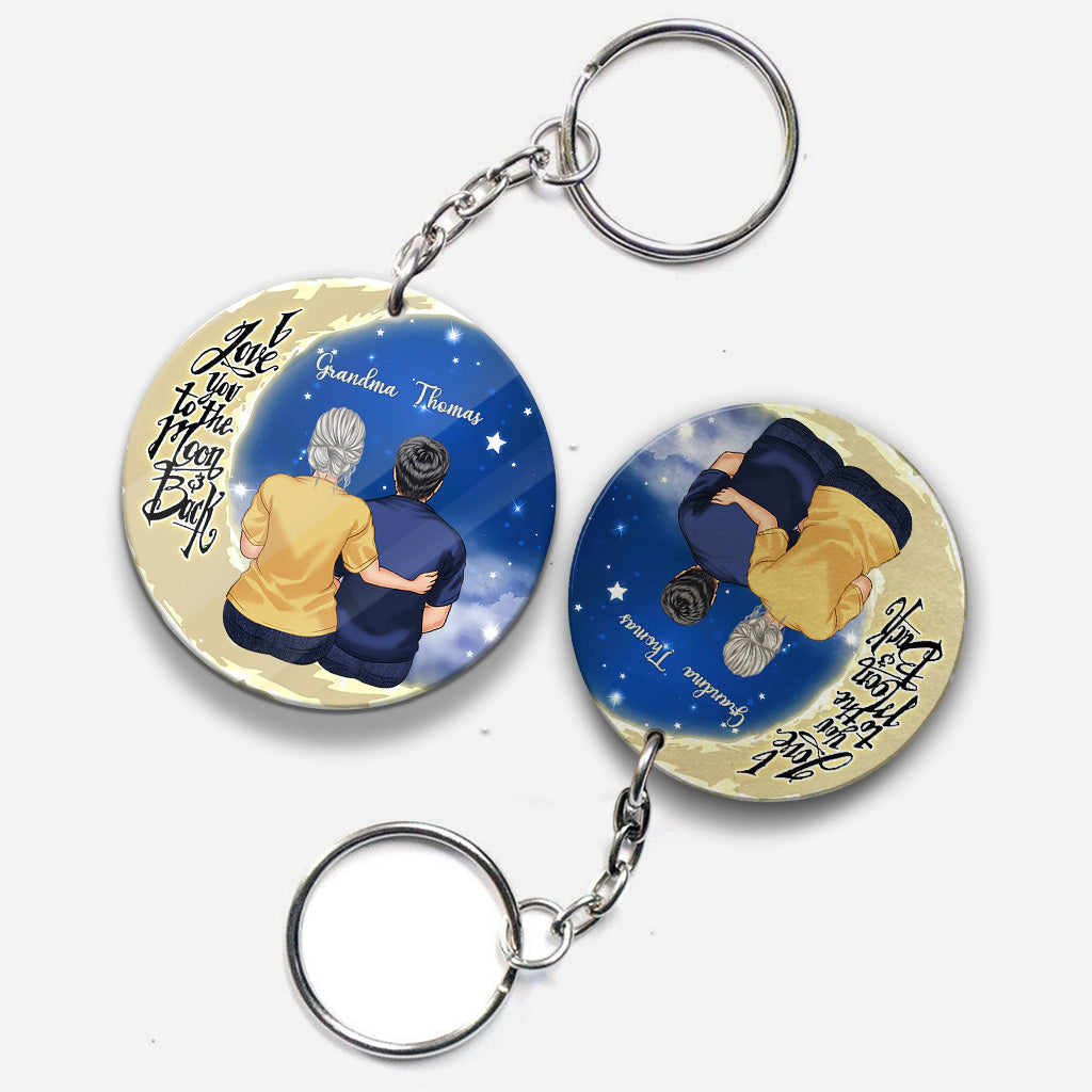 Aller et revenir de la Lune - Cadeau pour grand-mère, maman, papa, grand-père - Porte-clés personnalisé