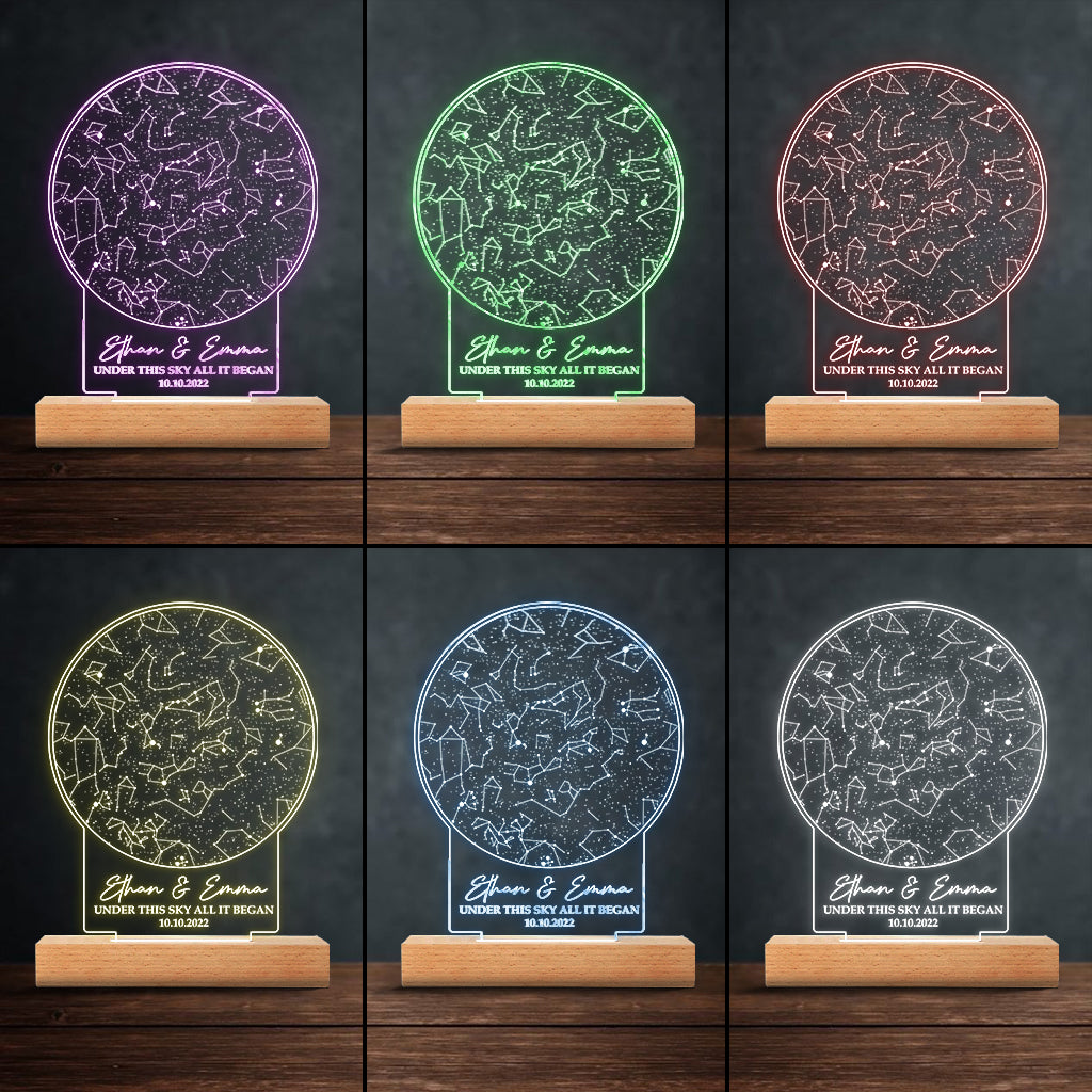 Sous ce ciel, tout a commencé - Socle lumineux personnalisé en forme de mari et femme