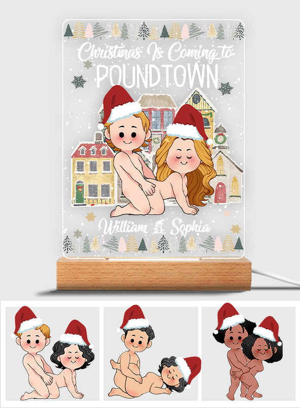 Joyeux Noël à Poundtown ! – Cadeau pour femme, petit ami, petite amie – Plaque lumineuse personnalisée