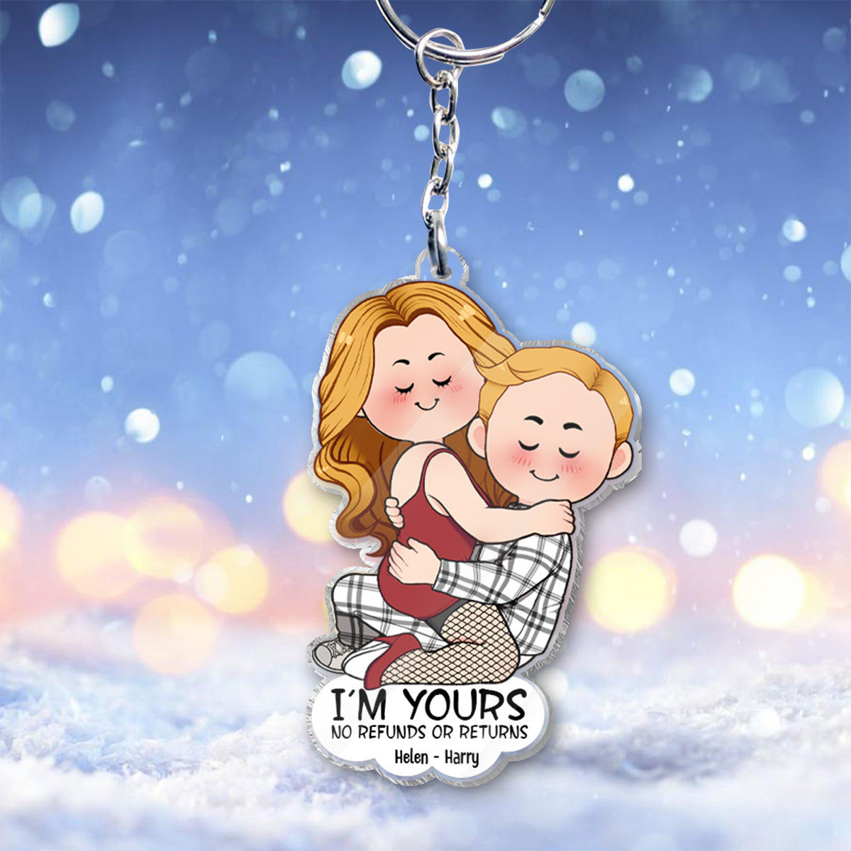 Je suis à toi. Aucun remboursement ni retour. Porte-clés transparent personnalisé pour couple.