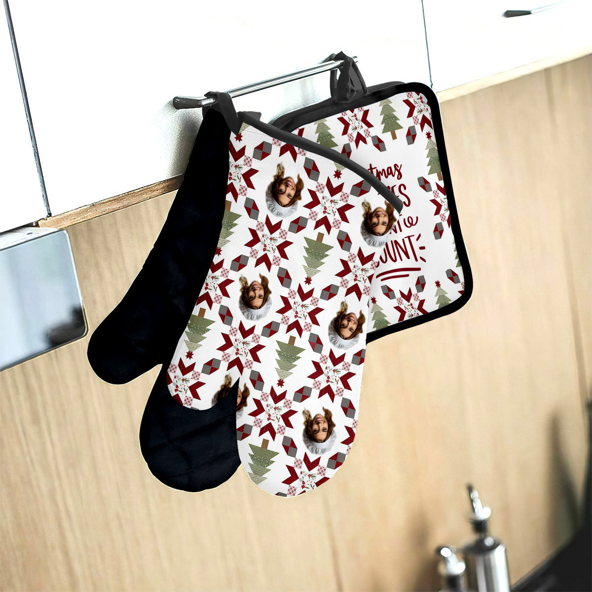 Christmas Calories Don't Count - Personalized Baking Oven Mitts & Pot Holder Set
