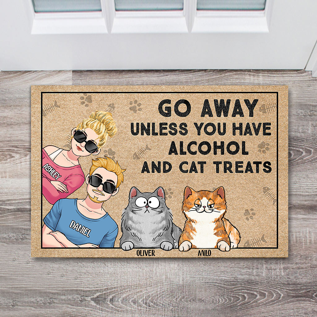 Partez sauf si vous avez de l'alcool et des friandises pour chat - Paillasson personnalisé pour couple