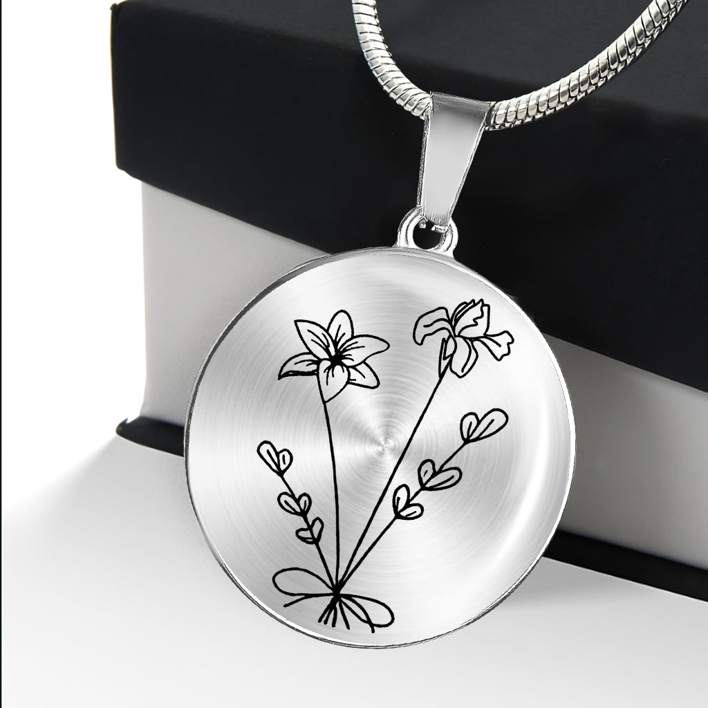 Collier pendentif rond personnalisé « Fleur d'anniversaire » - Cadeau pour maman, épouse, petite amie, grand-mère