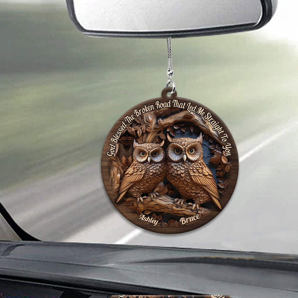 Dieu a béni la route brisée - Ornement de voiture hibou personnalisé « Dieu a béni la route brisée »