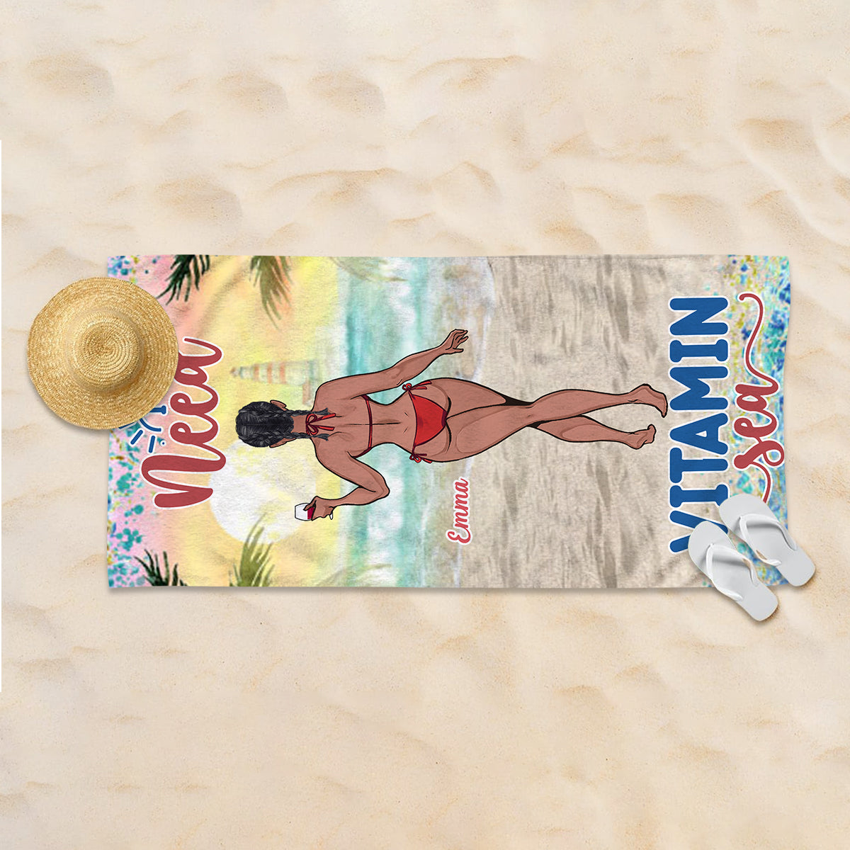 Sandy Toes Sun Kissed Nose - Sea Lover gift for friend, sister, girlfriend, wife, mom - Personalized Beach Towel