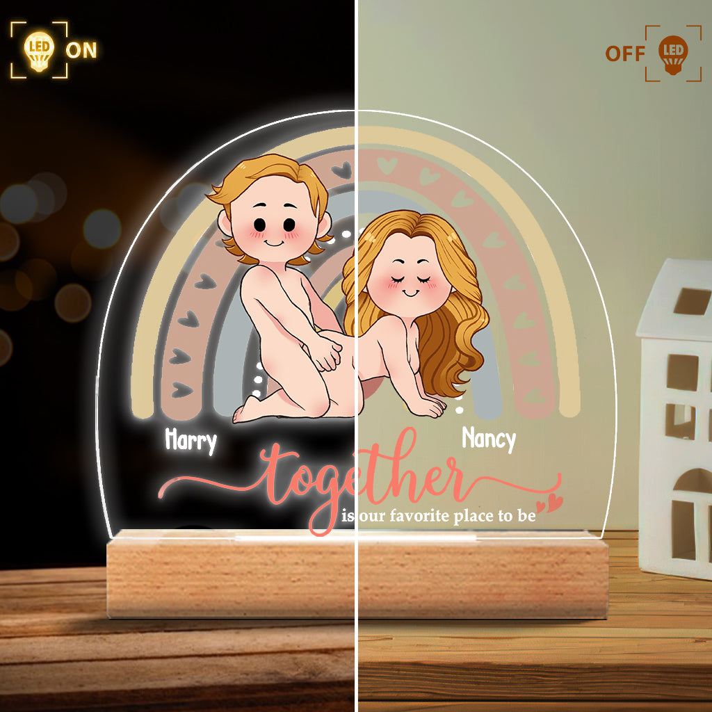 Together Is Our Favorite Place To Be - Personalized Couple Shaped Plaque Light Base