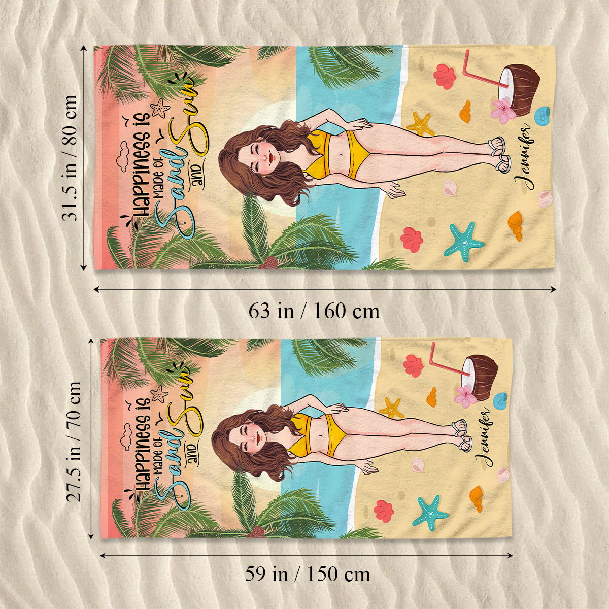 Sel dans l'air, sable dans les cheveux - Serviette de plage personnalisée pour amoureux de la mer