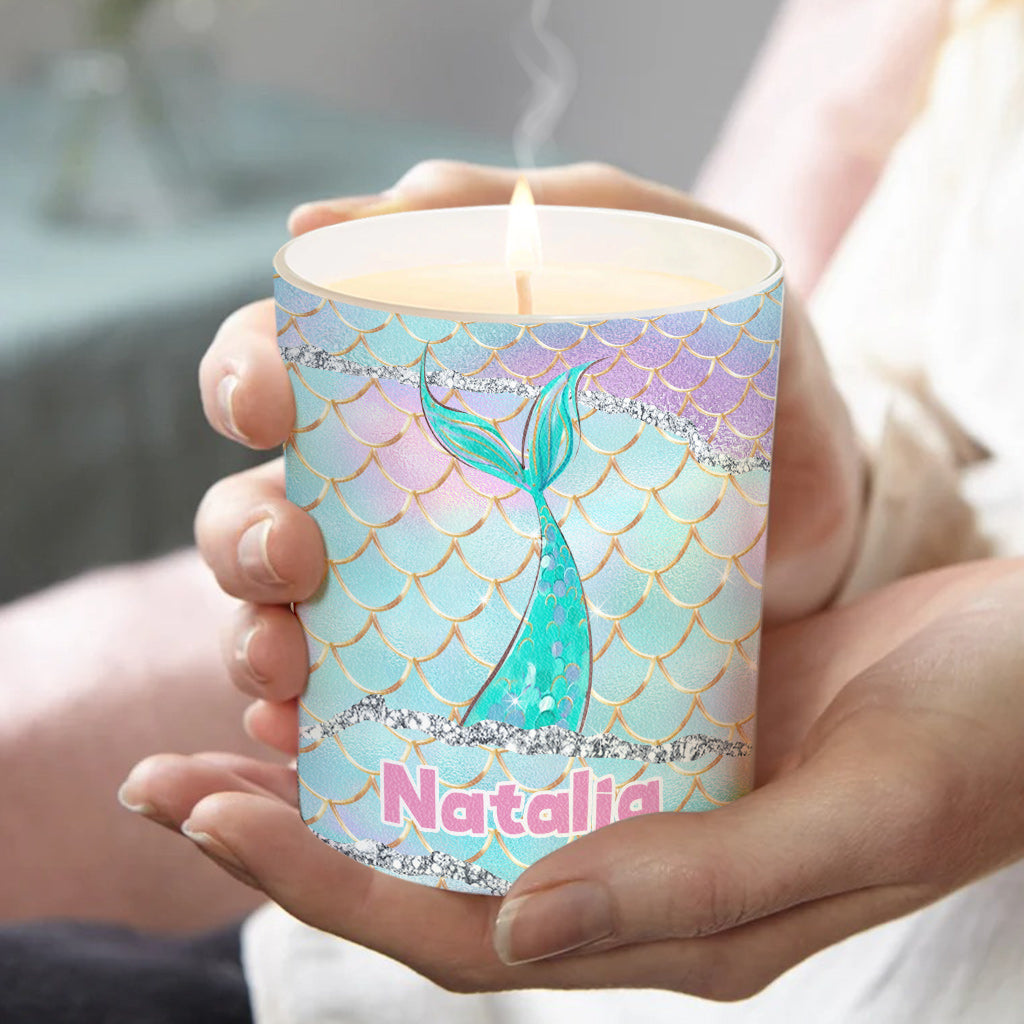 Bougie personnalisée « Beach Please I'm A Mermaid » avec couvercle en bois, idéale pour les amoureux de la mer