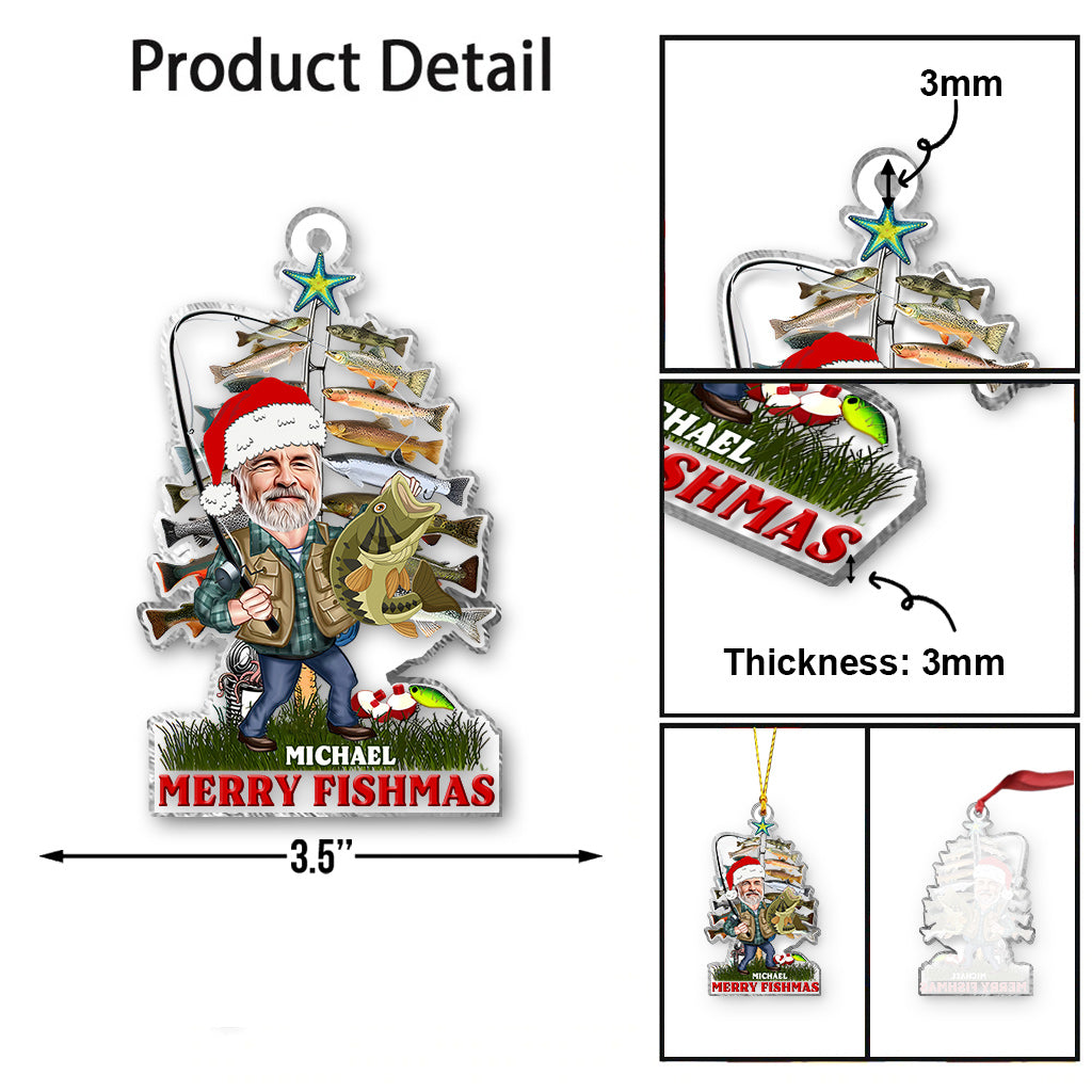 Joyeux Noël des pêcheurs ! Cadeau de pêche pour papa, grand-père, lui, mari - Ornement transparent personnalisé
