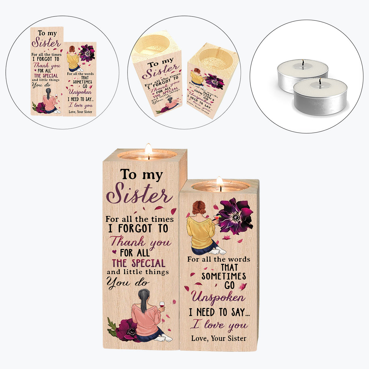 À ma sœur - Porte-bougie personnalisé