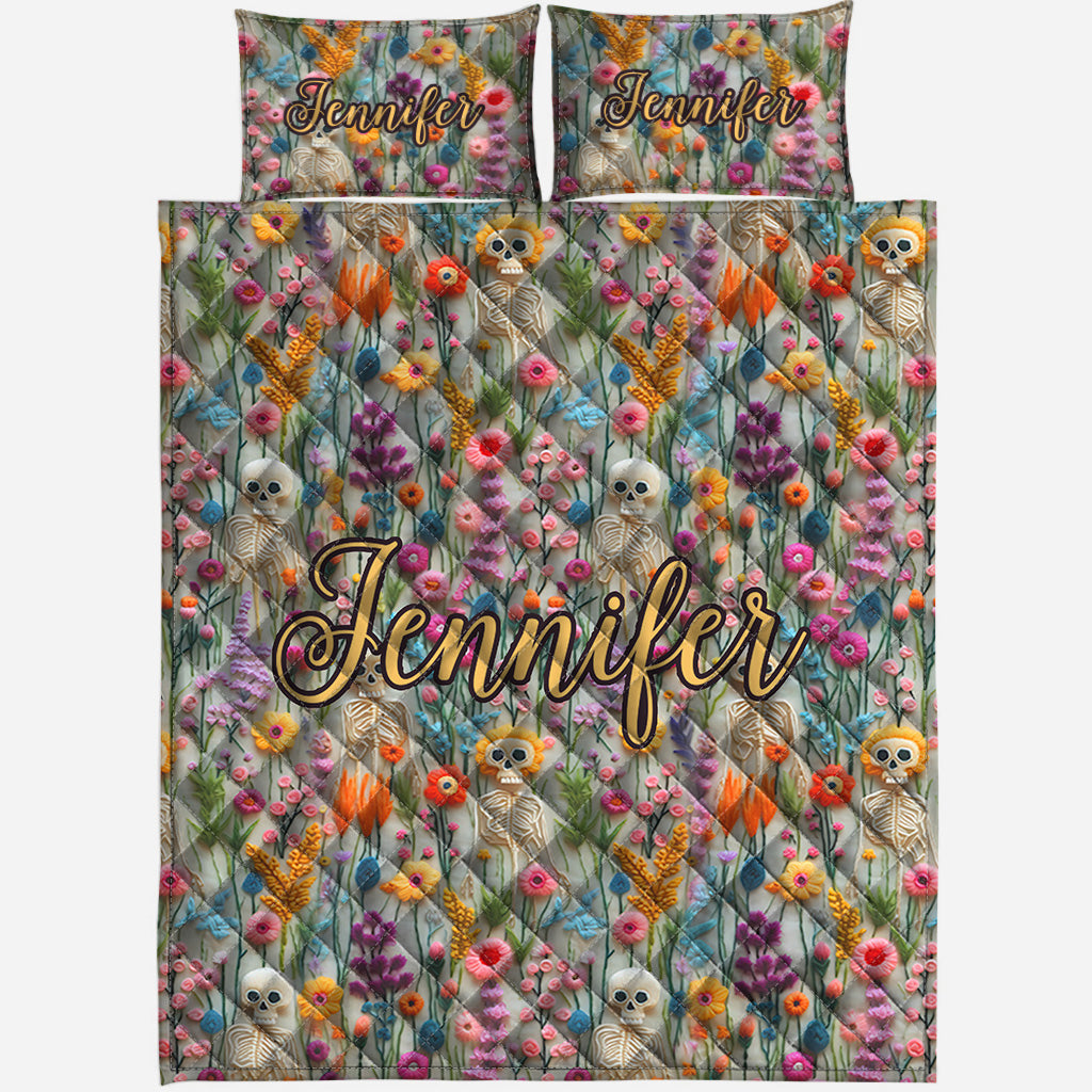 Floral Skeleton - Personalized Skull Quilt Set