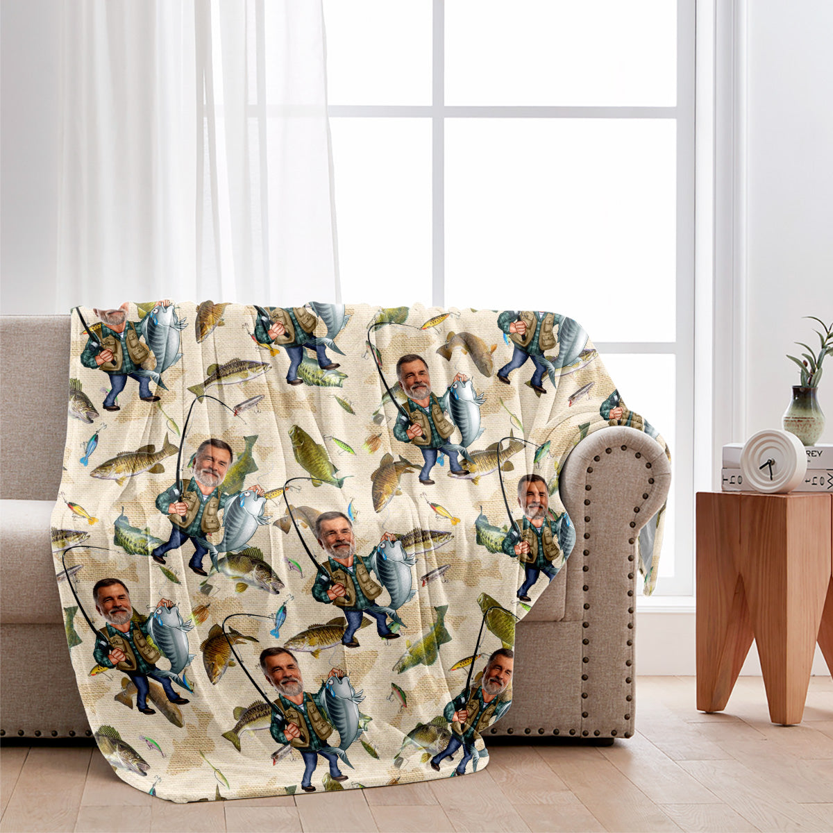 Couverture de pêche personnalisée avec photo humoristique - Motif pêche humoristique