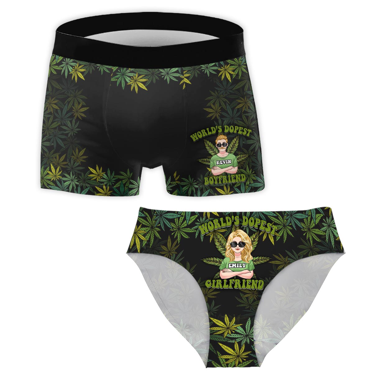 World Dopest Boyfriend Girlfriend 420 Couple - Personalized Weed Women Briefs & Men Boxer Briefs