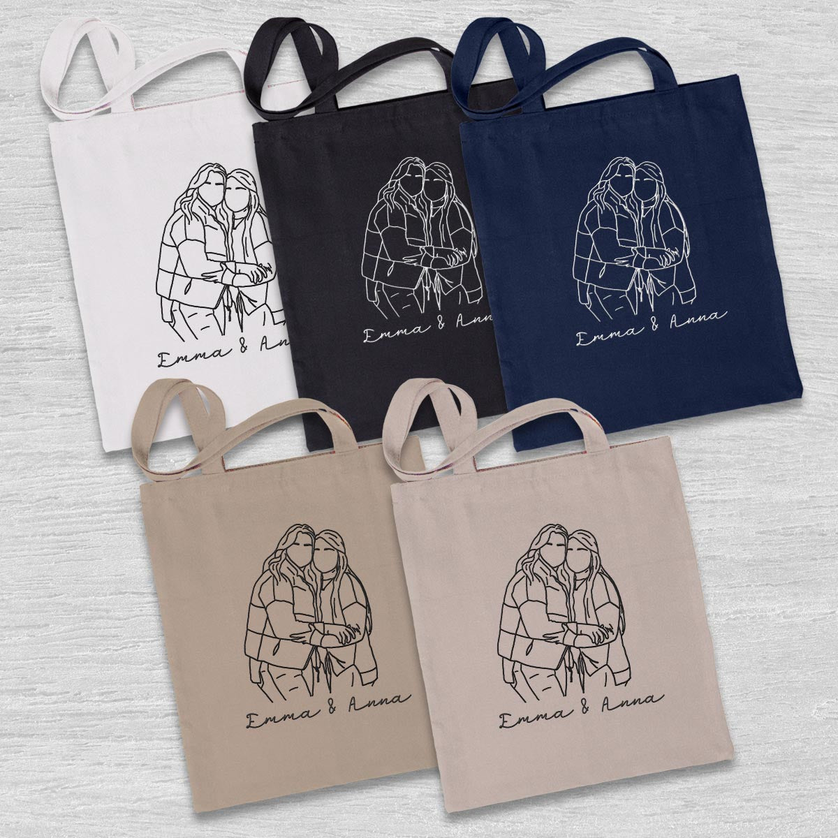 Sac fourre-tout brodé personnalisé avec photo au trait - Sac fourre-tout brodé personnalisé pour frères et sœurs