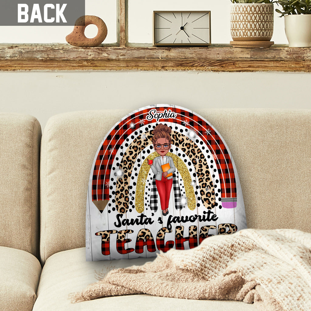 L'enseignant préféré du Père Noël - Coussin personnalisé pour enseignant (recto-verso)