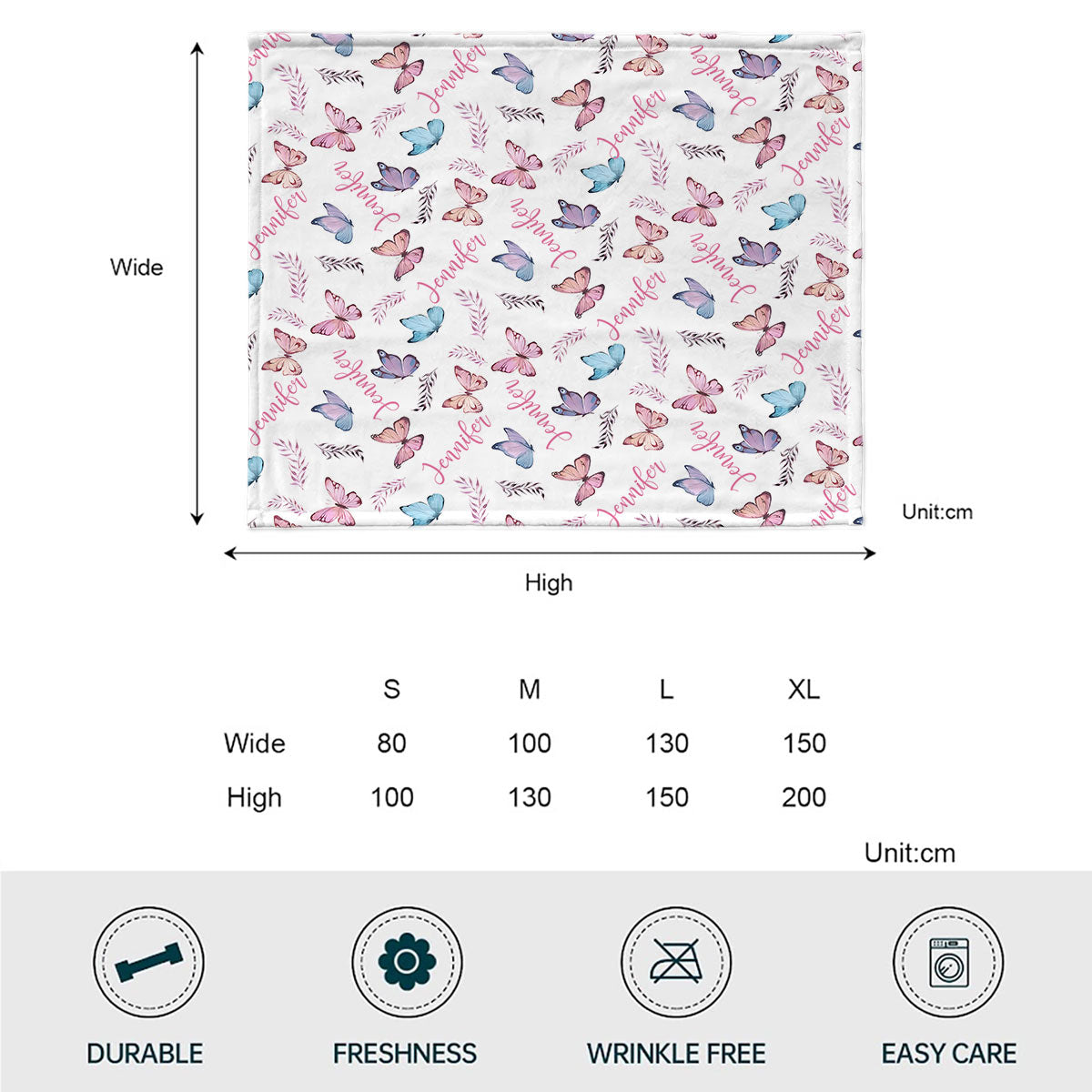 Couverture personnalisée papillon avec prénom - Fille