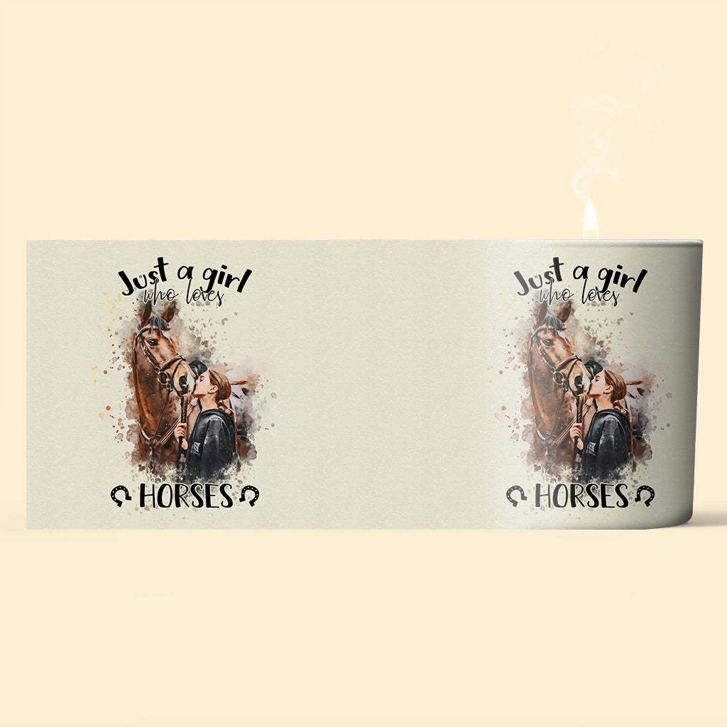 Une fille qui aime les chevaux - Bougie personnalisée avec couvercle en bois