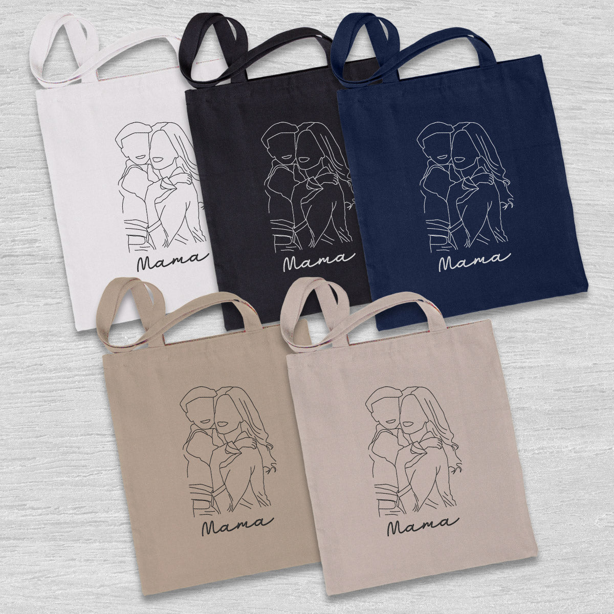 Sac fourre-tout brodé personnalisé avec photo au trait - Sac fourre-tout brodé personnalisé pour maman