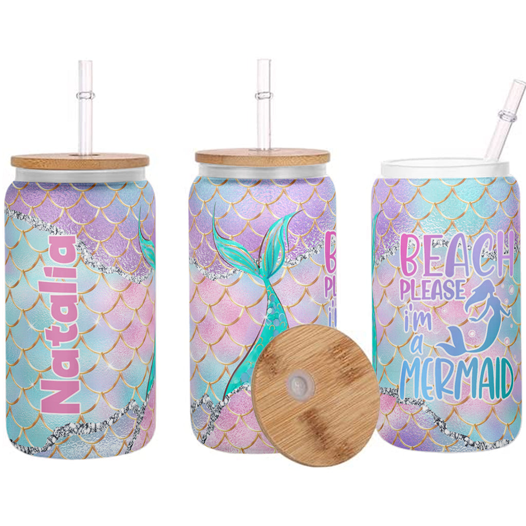Plage, s'il vous plaît, je suis une sirène - Canette en verre personnalisée pour les amoureux de la mer