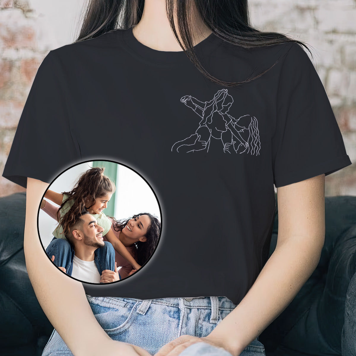 T-shirt brodé personnalisé pour toute la famille - Motifs au trait