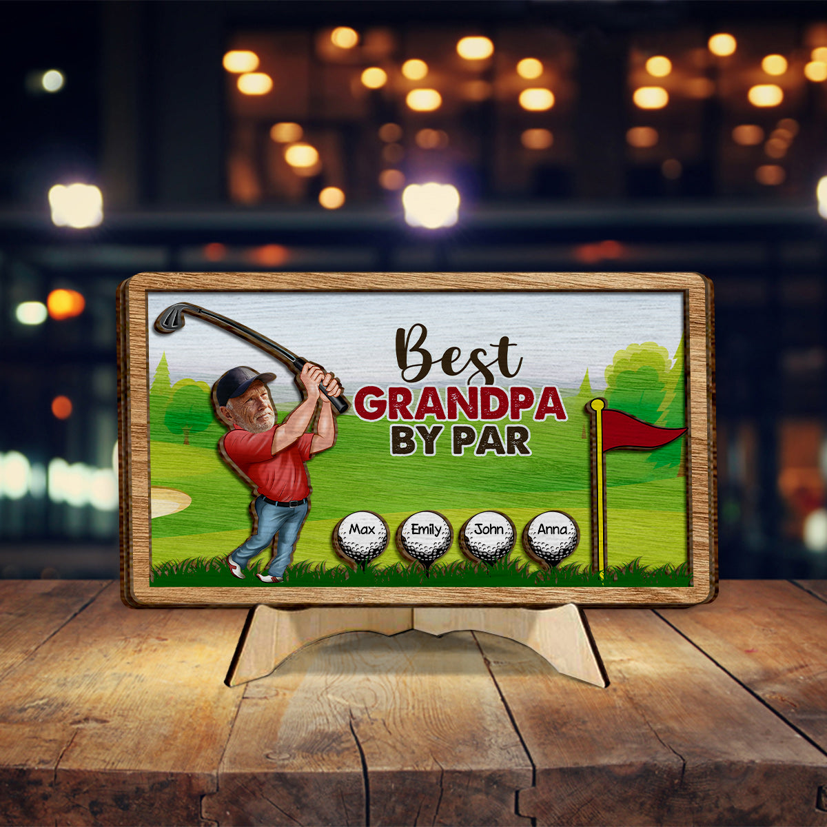 Meilleur grand-père selon le par - Plaque de bois personnalisée à 2 couches sur le thème du golf