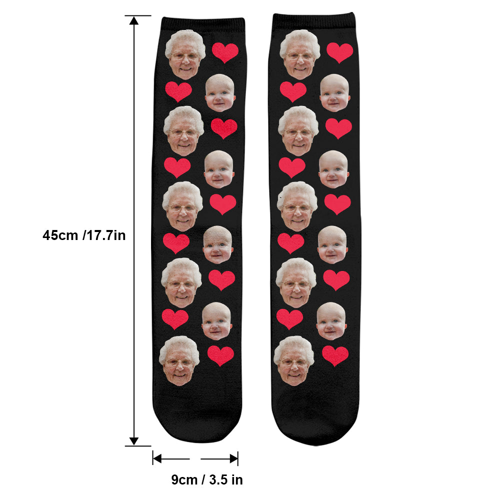 Custom Face Heart Pattern - Personalized Grandma Socks