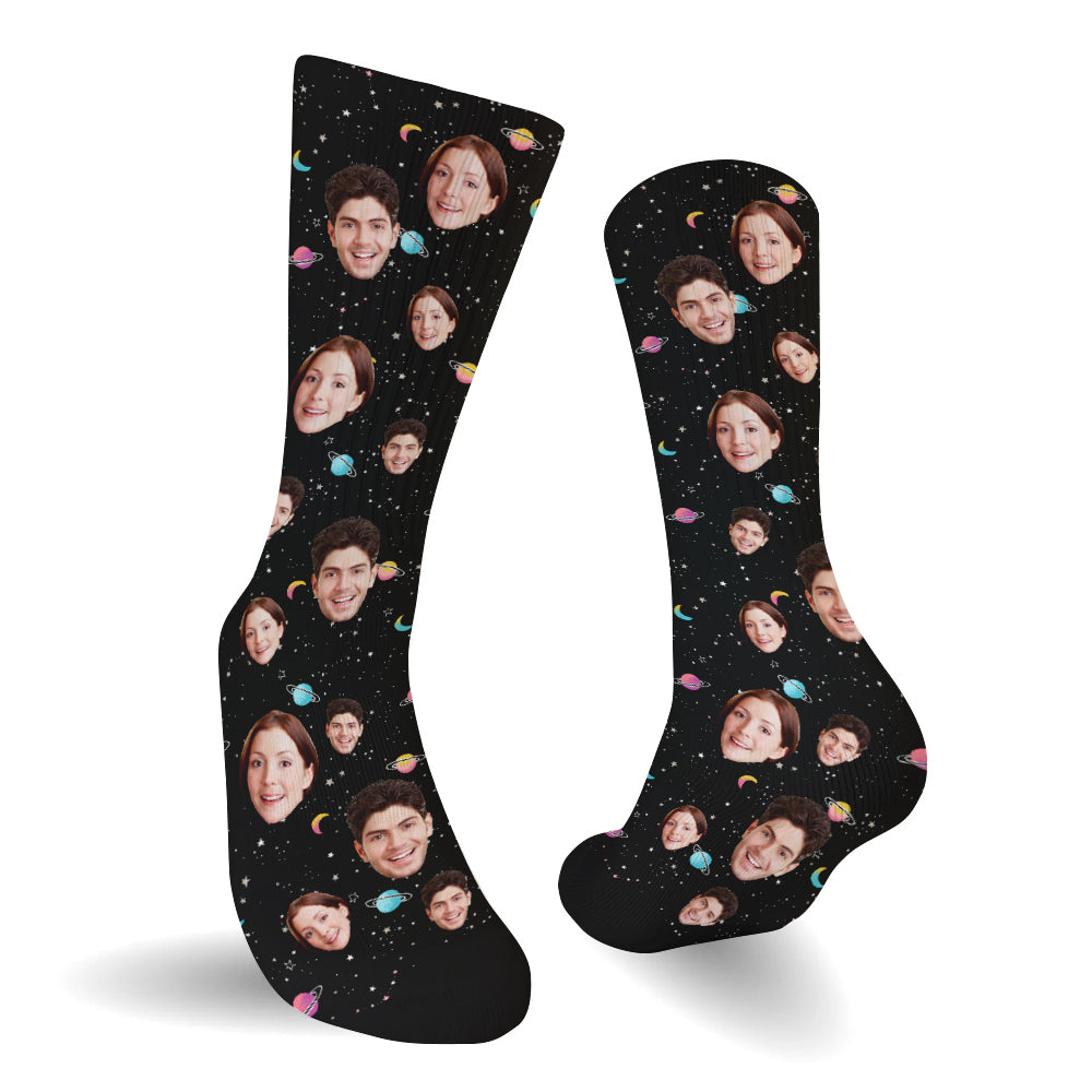 Chaussettes personnalisées pour couples - Face personnalisée Galaxy