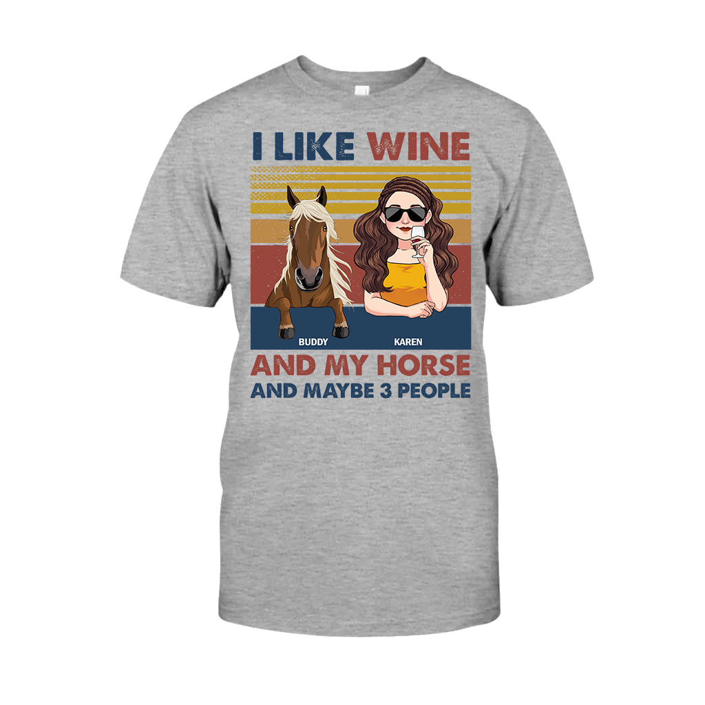 J'aime le vin et mon cheval - T-shirt et sweat à capuche personnalisés avec motif cheval