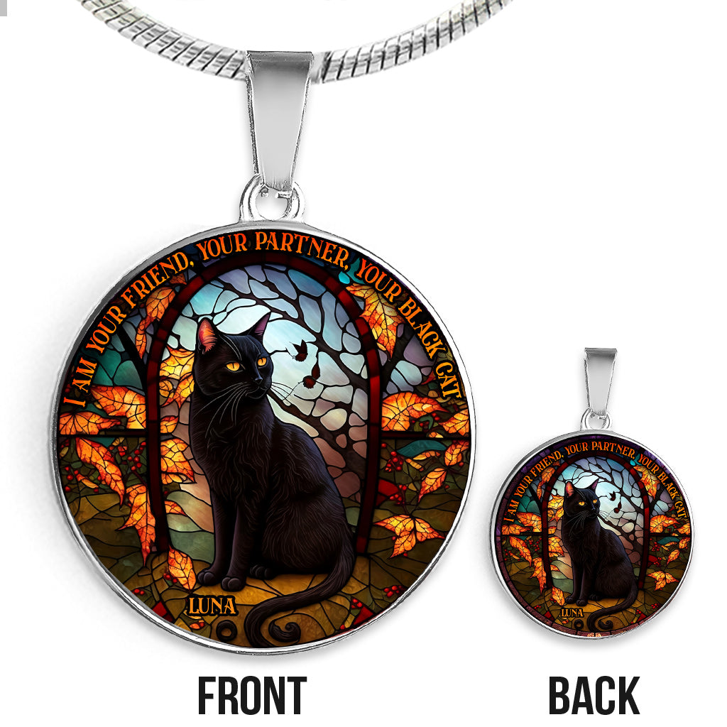 Black Cat - Personalized Black Cat Round Pendant Necklace