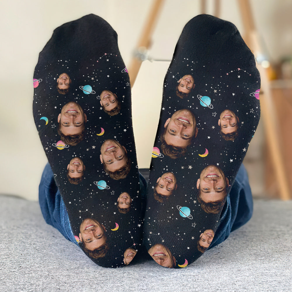 Chaussettes personnalisées pour oncle - Face personnalisée Galaxy