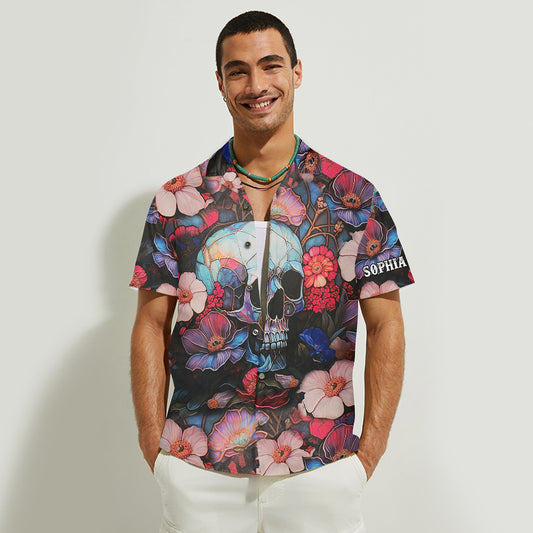 Chemise hawaïenne personnalisée à motif de crâne floral